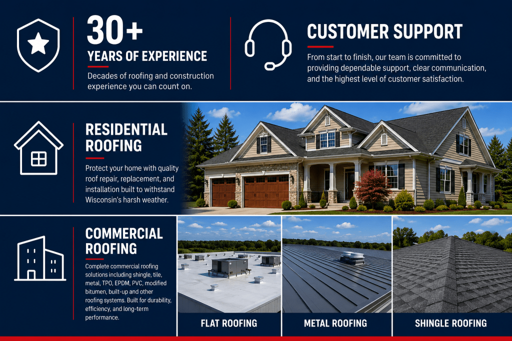 30+ Years of Experience in Wisconsin Roofing. Services